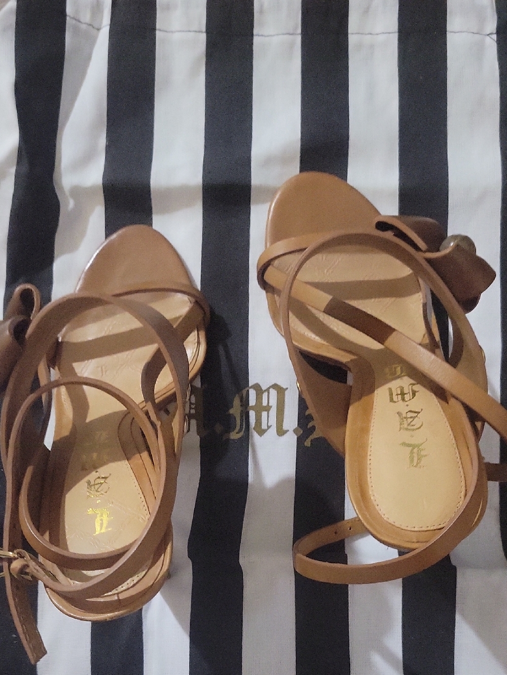 L.A.M.B. Brown Strappy Leather Sandals with Ankle Wrap